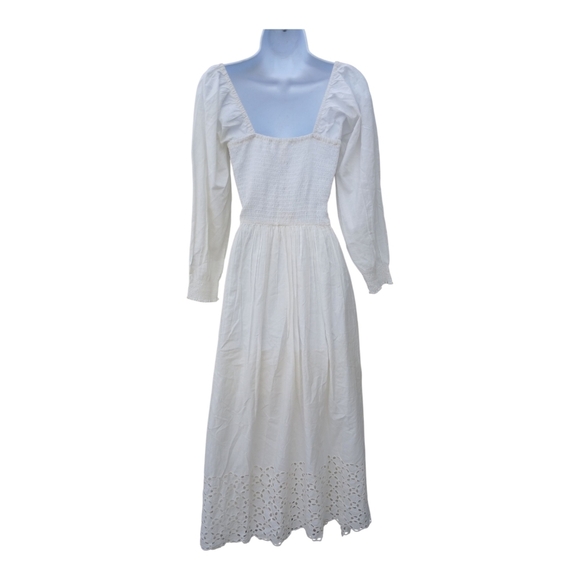 DD77 White Prairie Peasant Western Flowy Long Sleeve Boho Maxi Dress Small NWT - Picture 4 of 4